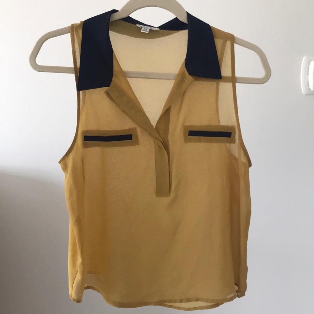 Beautiful yellow and navy sleeveless blouse